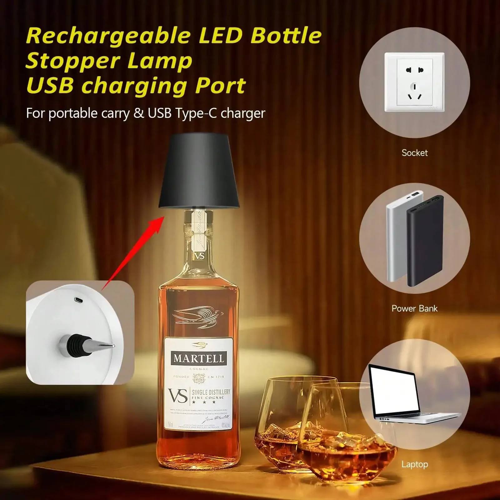 Rechargeable Wireless LED Wine Bottle Lamp – Touch Dimmable Table Light